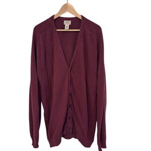 L.L. Bean Men’s Button Up Cardigan Sweater -Burgundy - XLT Tall- 100% Cotton